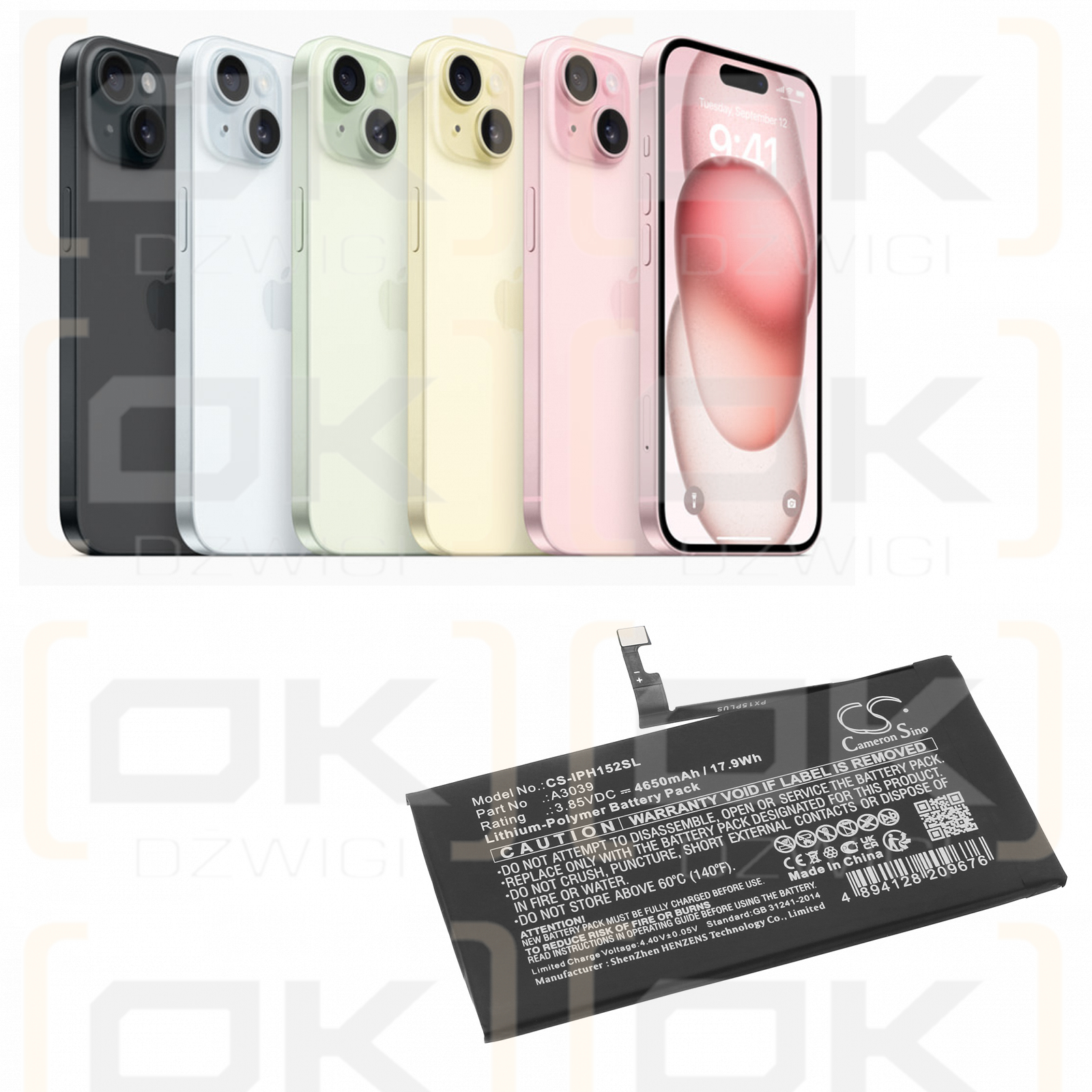 Apple iPhone 15 Plus / A3039 4650 mAh Li-Polymer 3,85 V (Cameron Sino)