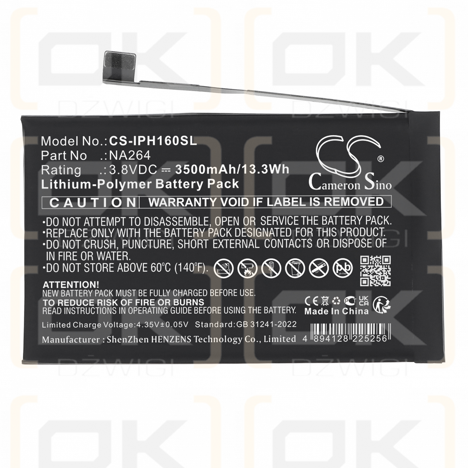 Apple iPhone 16 / NA264 3500 mAh Li-Polymer 3.8 V (Cameron Sino)