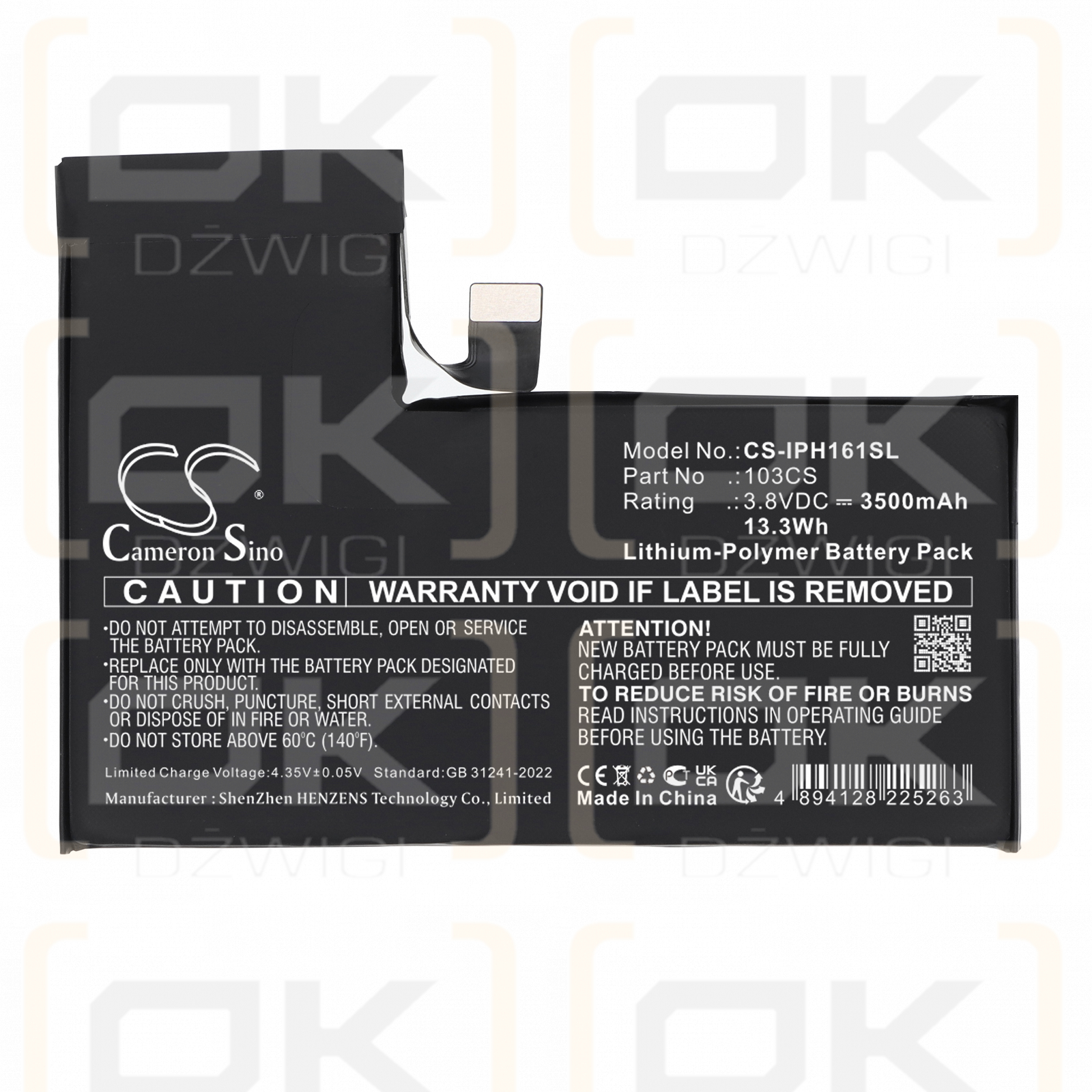 Apple iPhone 16 Pro / 103CS 3500 mAh Li-Polymer 3.8 V (Cameron Sino)