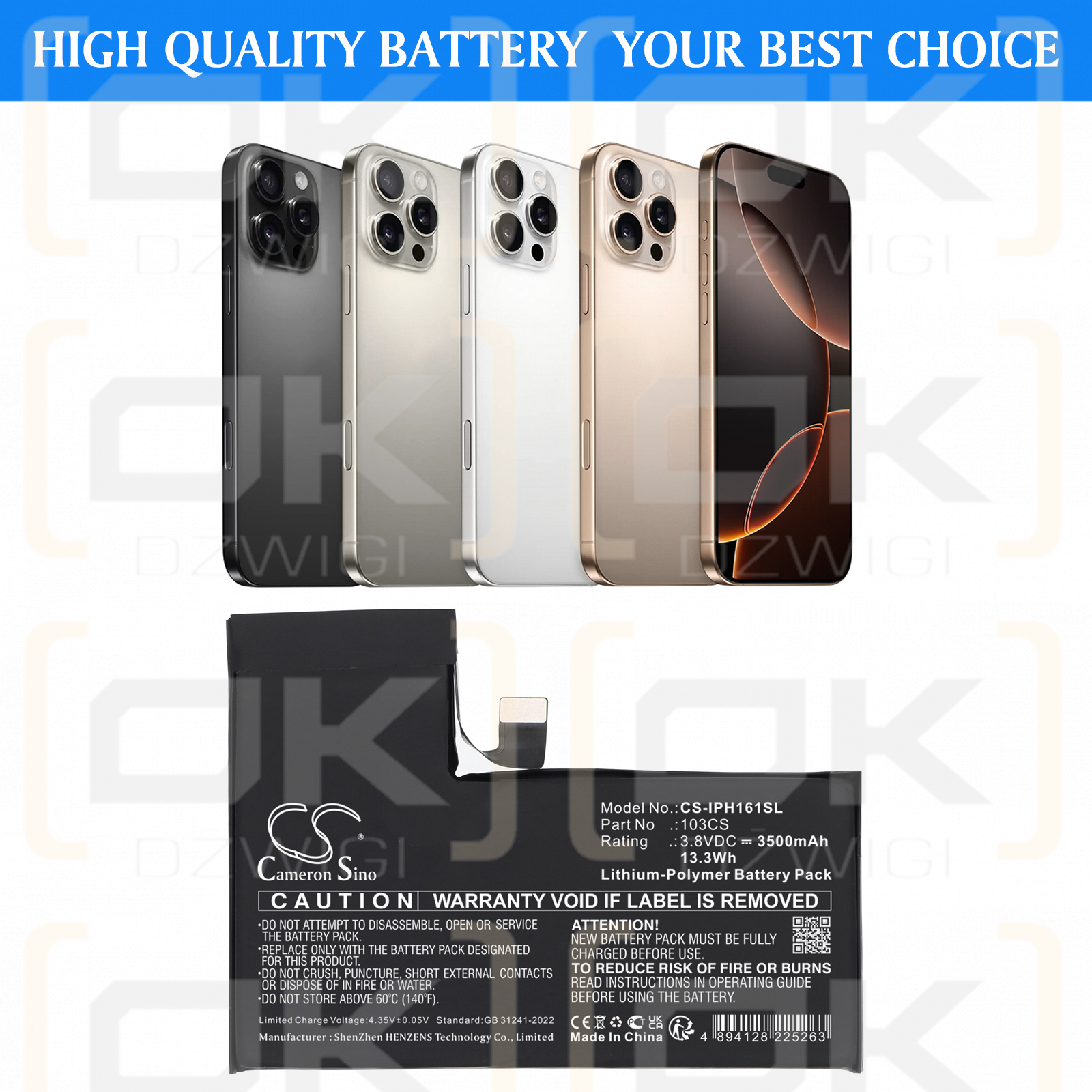 Apple iPhone 16 Pro / 103CS 3500 mAh Li-Polymer 3.8 V (Cameron Sino)