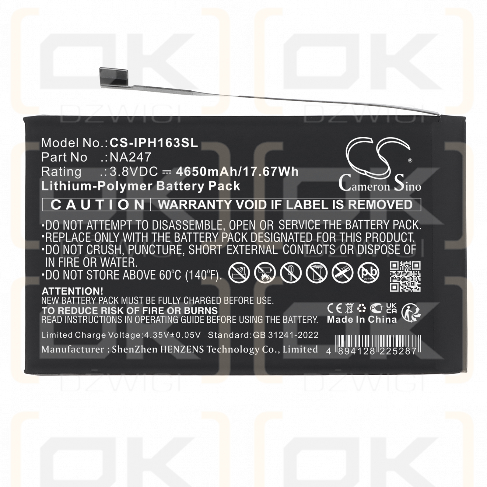 Apple iPhone 16 Plus / NA247 4650 mAh Li-Polymer 3.8 V (Cameron Sino)