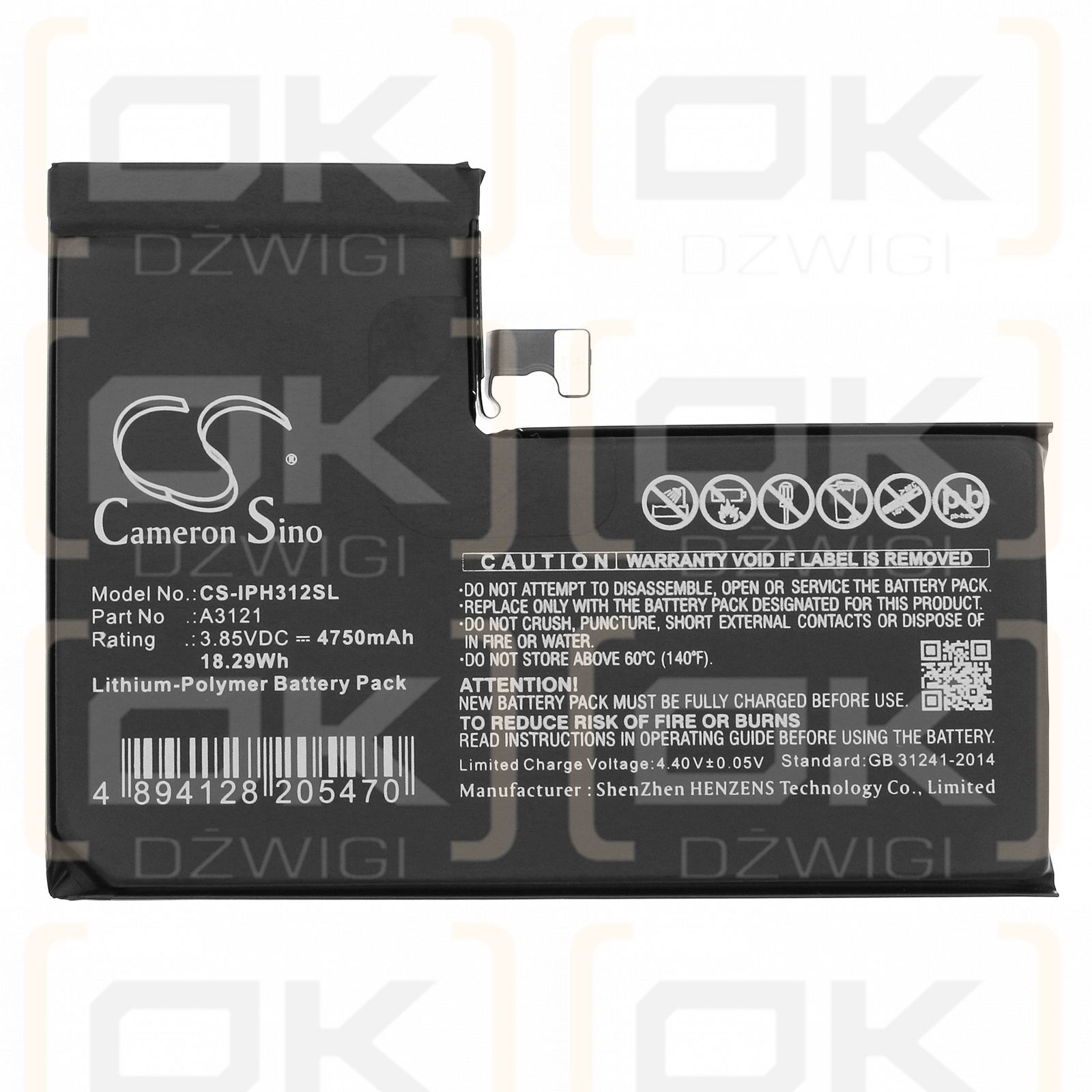 Apple iPhone 15 Pro Max / A3121 4750mAh Li-Polymer 3.85V (Cameron Sino)