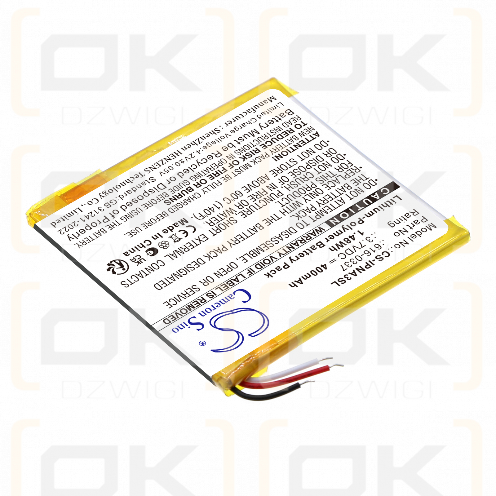 Bateria zamienna do Apple iPod Nano G3 8GB / 616-0311 400 mAh Li-Polymer 3.7 V (Cameron Sino)