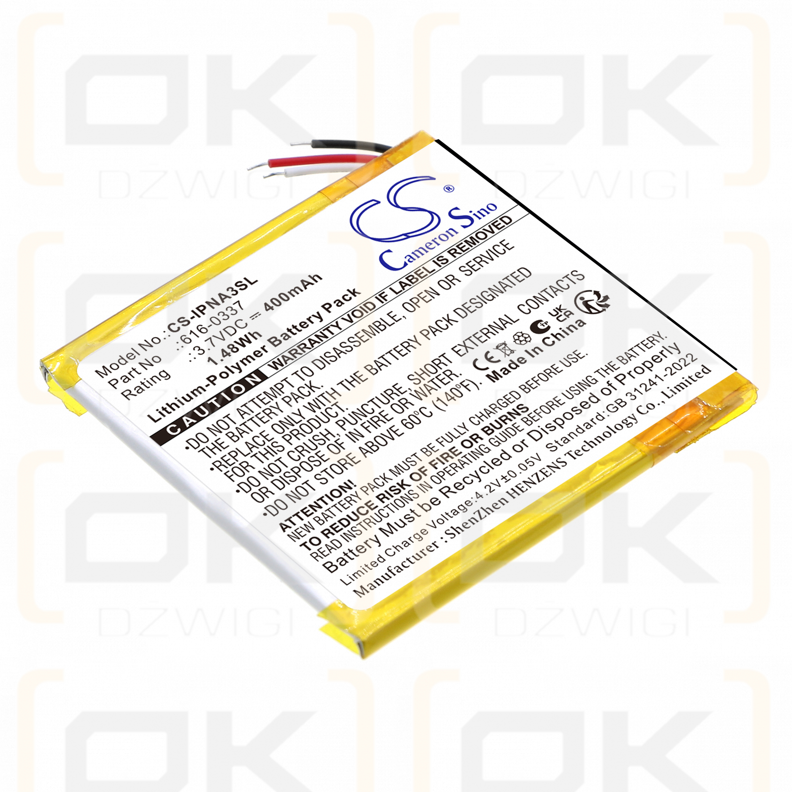 Bateria zamienna do Apple iPod Nano G3 8GB / 616-0311 400 mAh Li-Polymer 3.7 V (Cameron Sino)