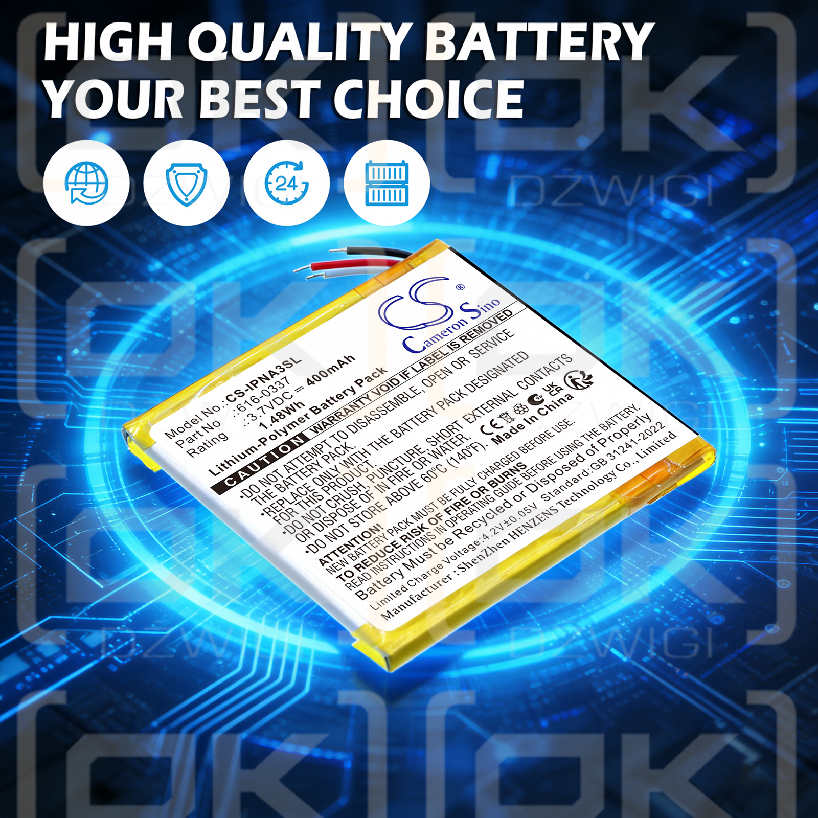 Bateria zamienna do Apple iPod Nano G3 8GB / 616-0311 400 mAh Li-Polymer 3.7 V (Cameron Sino)