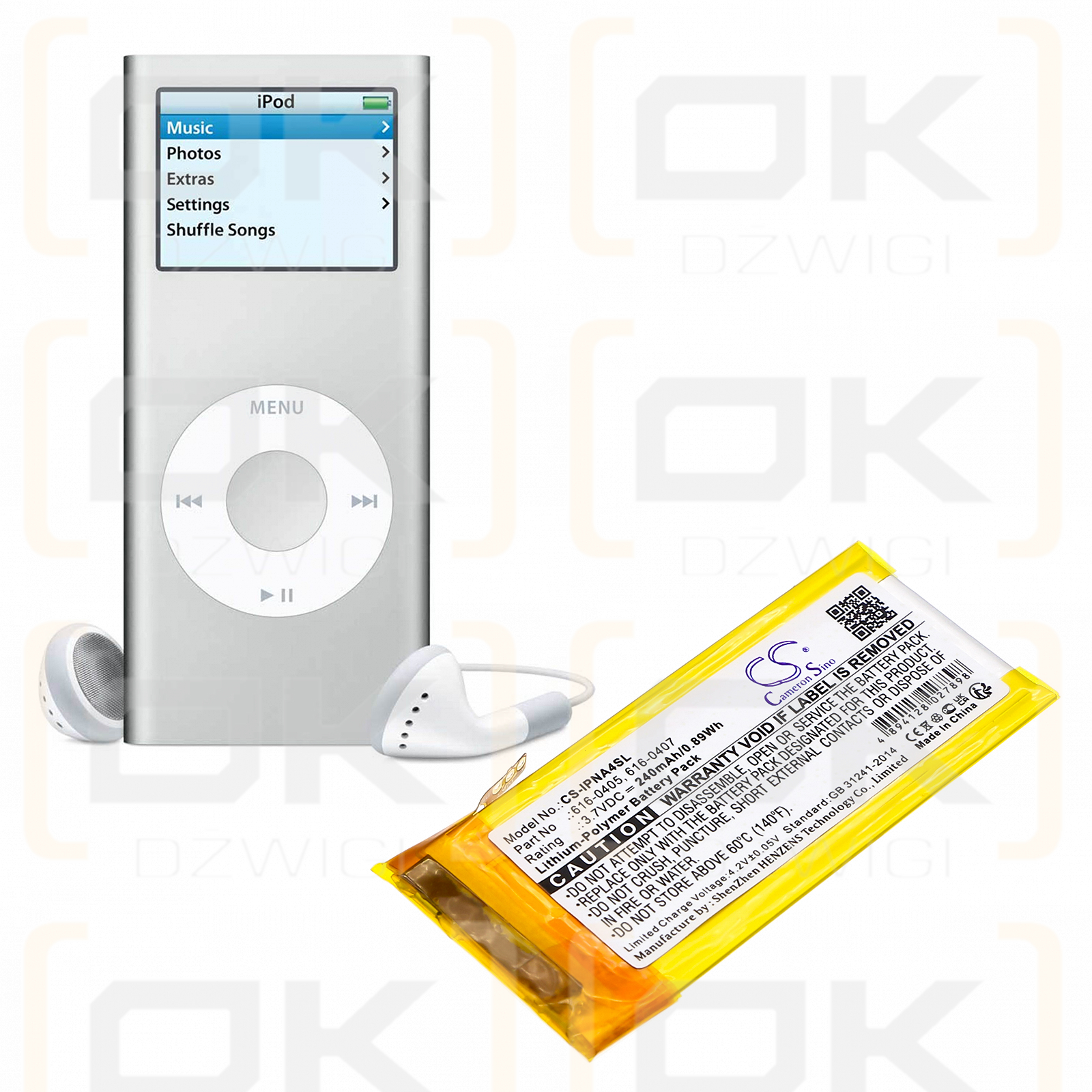 Apple iPod Nano 4.° MB903LL/A / 616-0405 240 mAh Li-polímero 3,7 V (Cameron Sino)