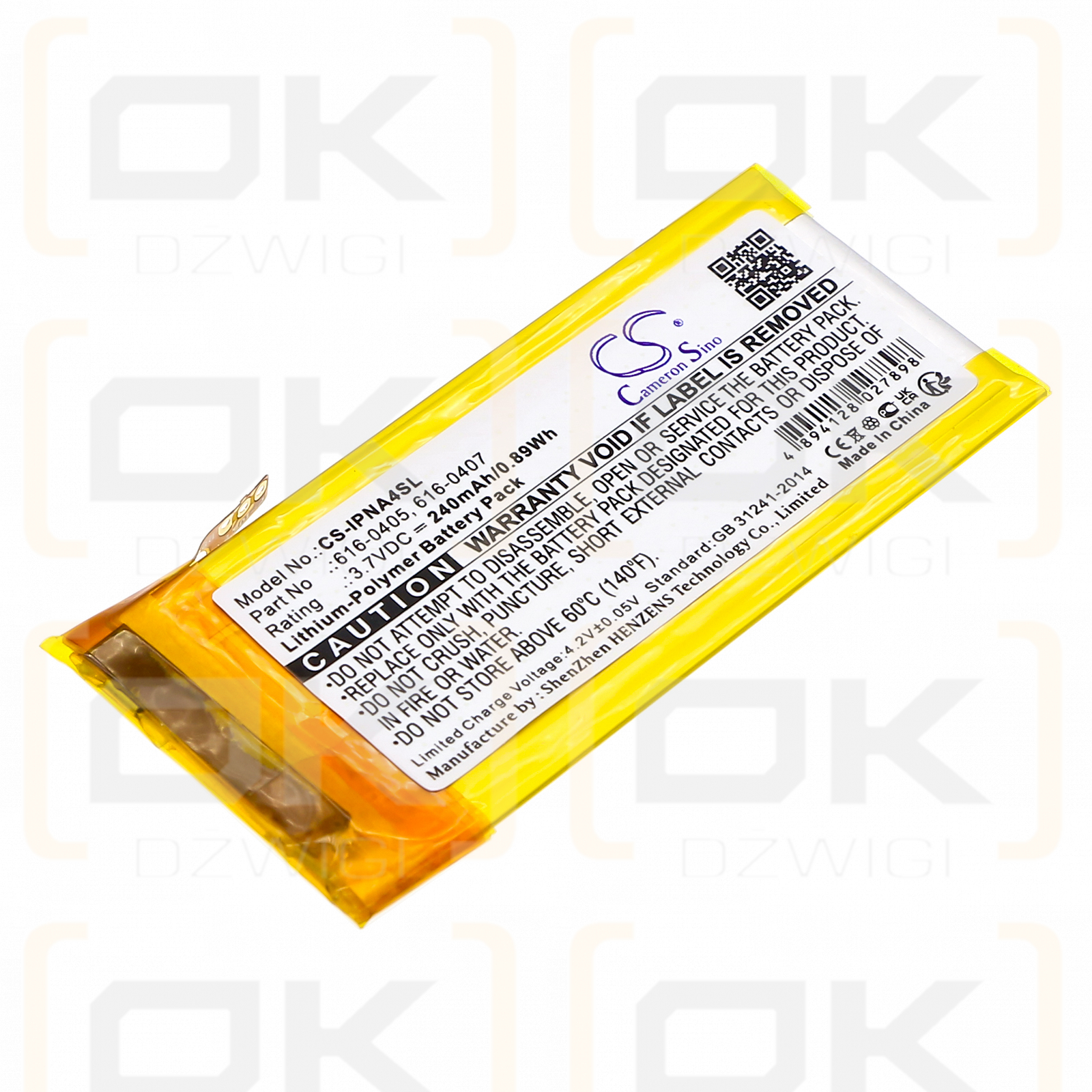 Apple iPod Nano 4.° MB903LL/A / 616-0405 240 mAh Li-polímero 3,7 V (Cameron Sino)