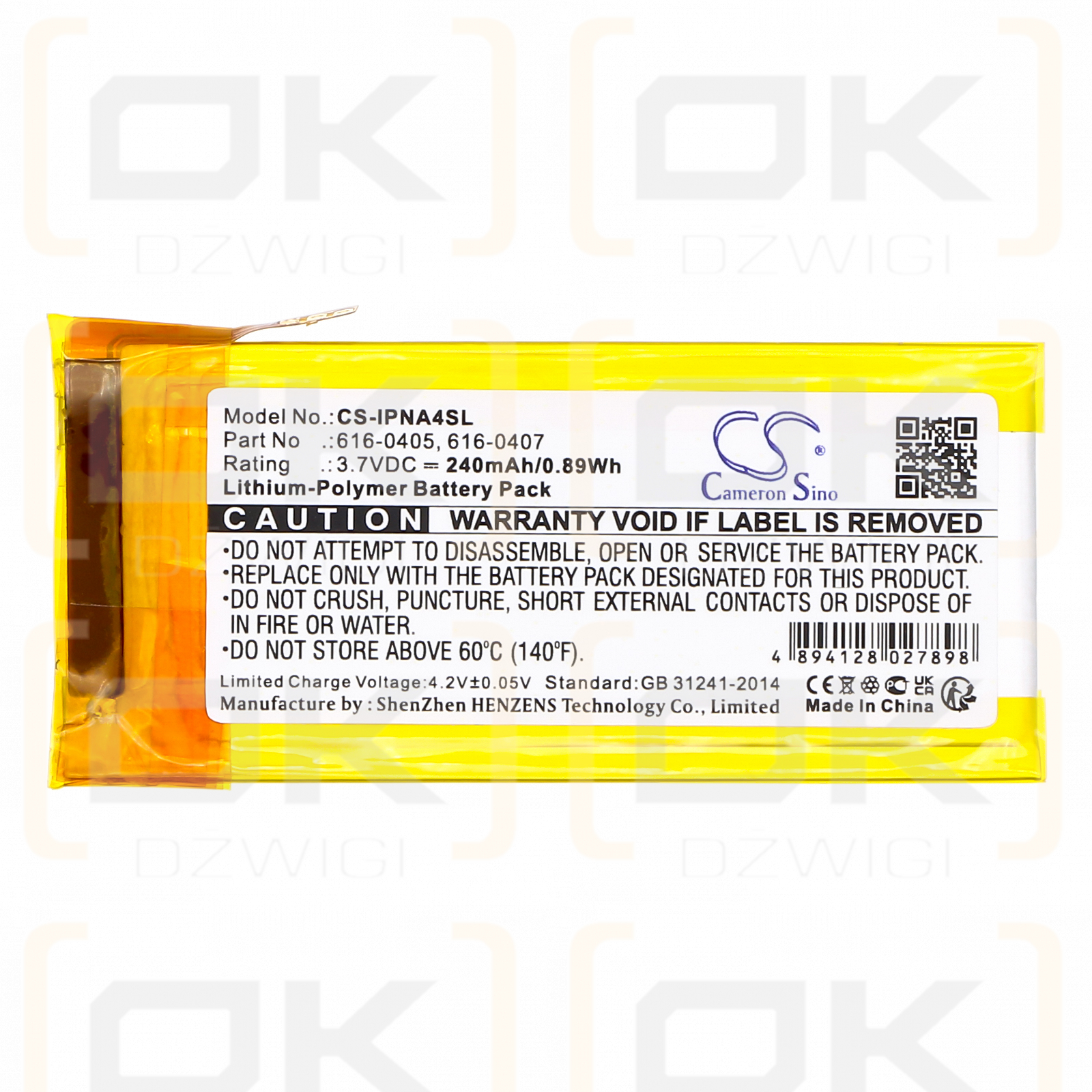 Apple iPod Nano 4.° MB903LL/A / 616-0405 240 mAh Li-polímero 3,7 V (Cameron Sino)