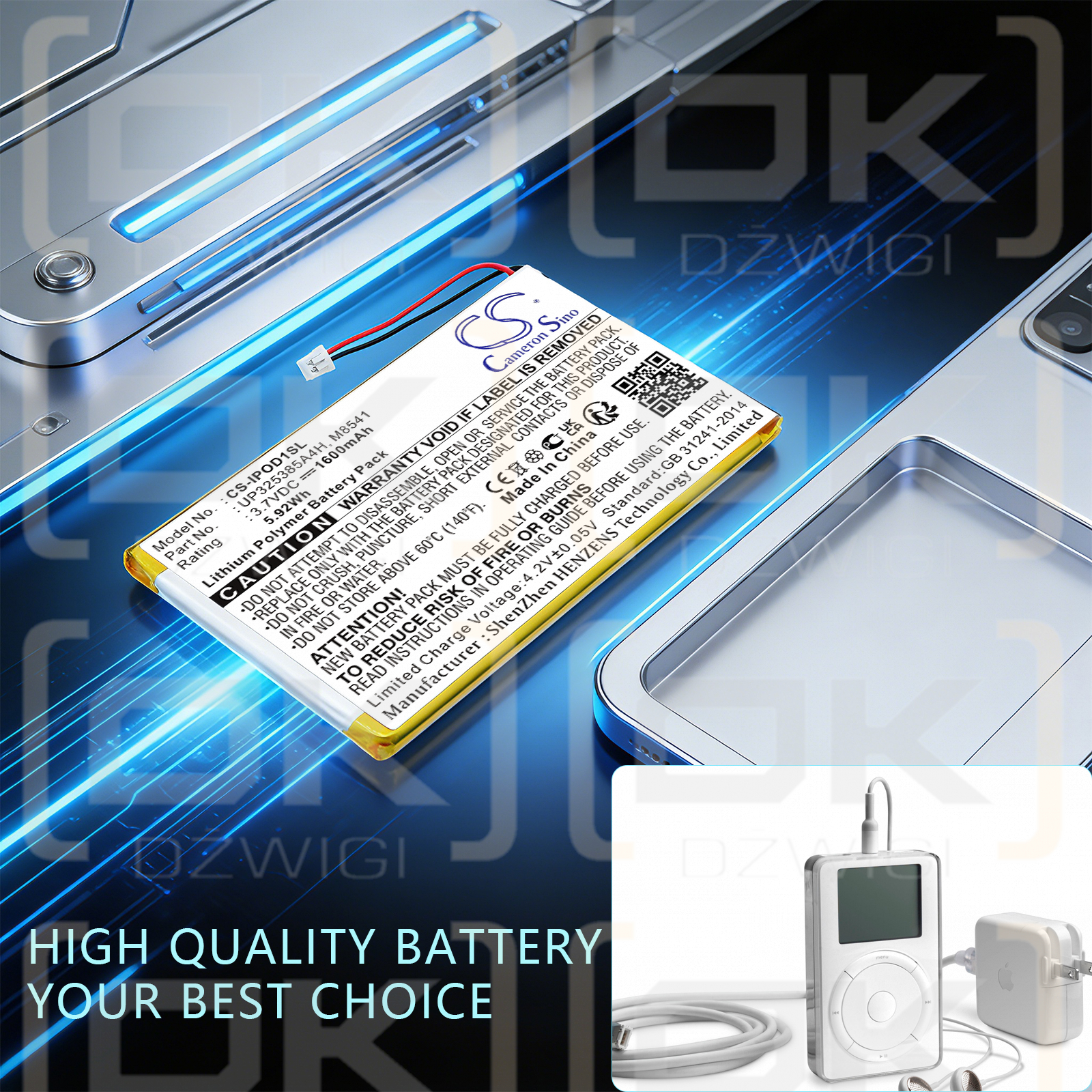 Apple 2nd Generation / P325385A4H 1600 mAh Li-Polymer 3.7 V (Cameron Sino)