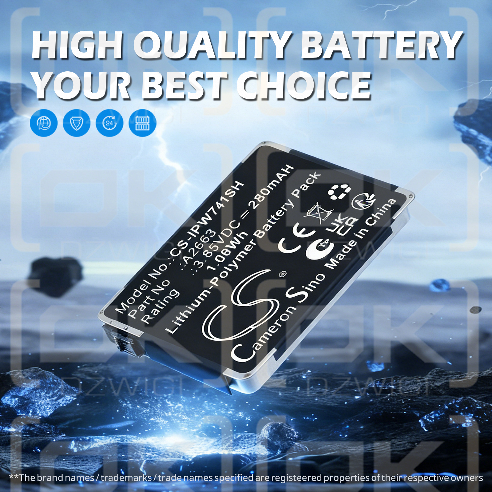 Apple Watch Serie S7 41 mm / A2663 280 mAh Polímero de litio 3,85 V (Cameron Sino)