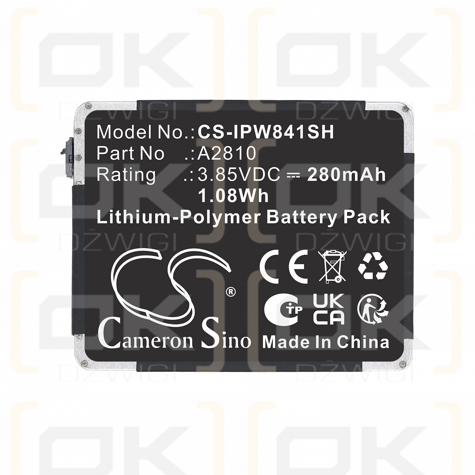 Apple Watch Serie S8 41 mm / A2810 280 mAh Polímero de litio 3,85 V (Cameron Sino)