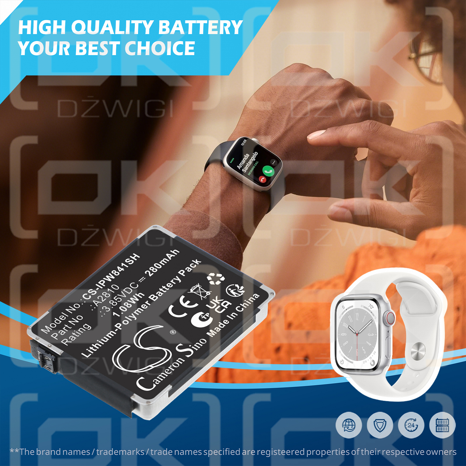 Apple Watch Serie S8 41 mm / A2810 280 mAh Polímero de litio 3,85 V (Cameron Sino)