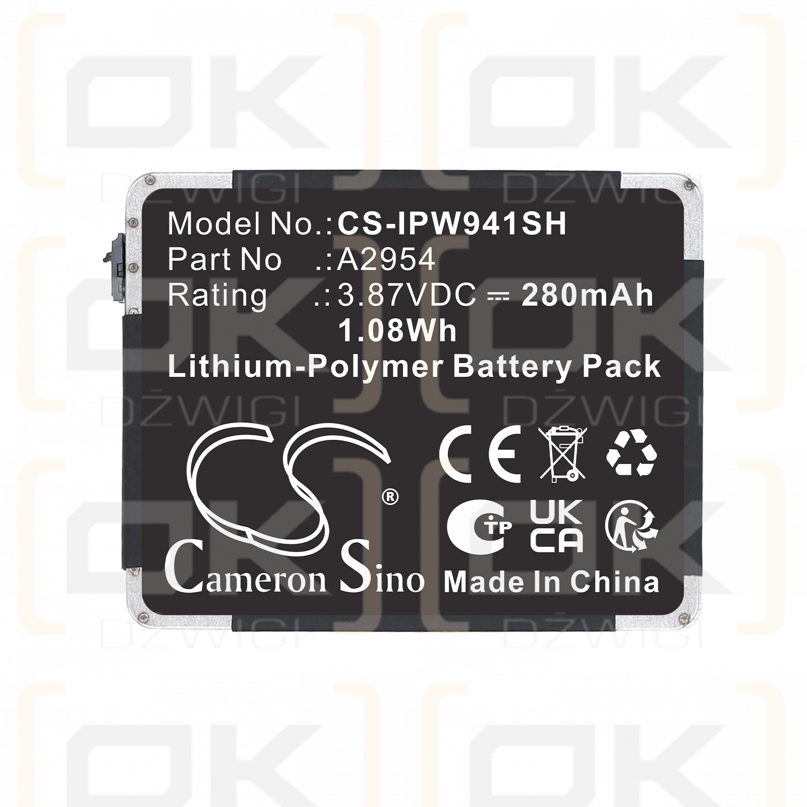 Apple Watch Serie S9 41 mm / A2954 280 mAh Polímero de litio 3,87 V (Cameron Sino)