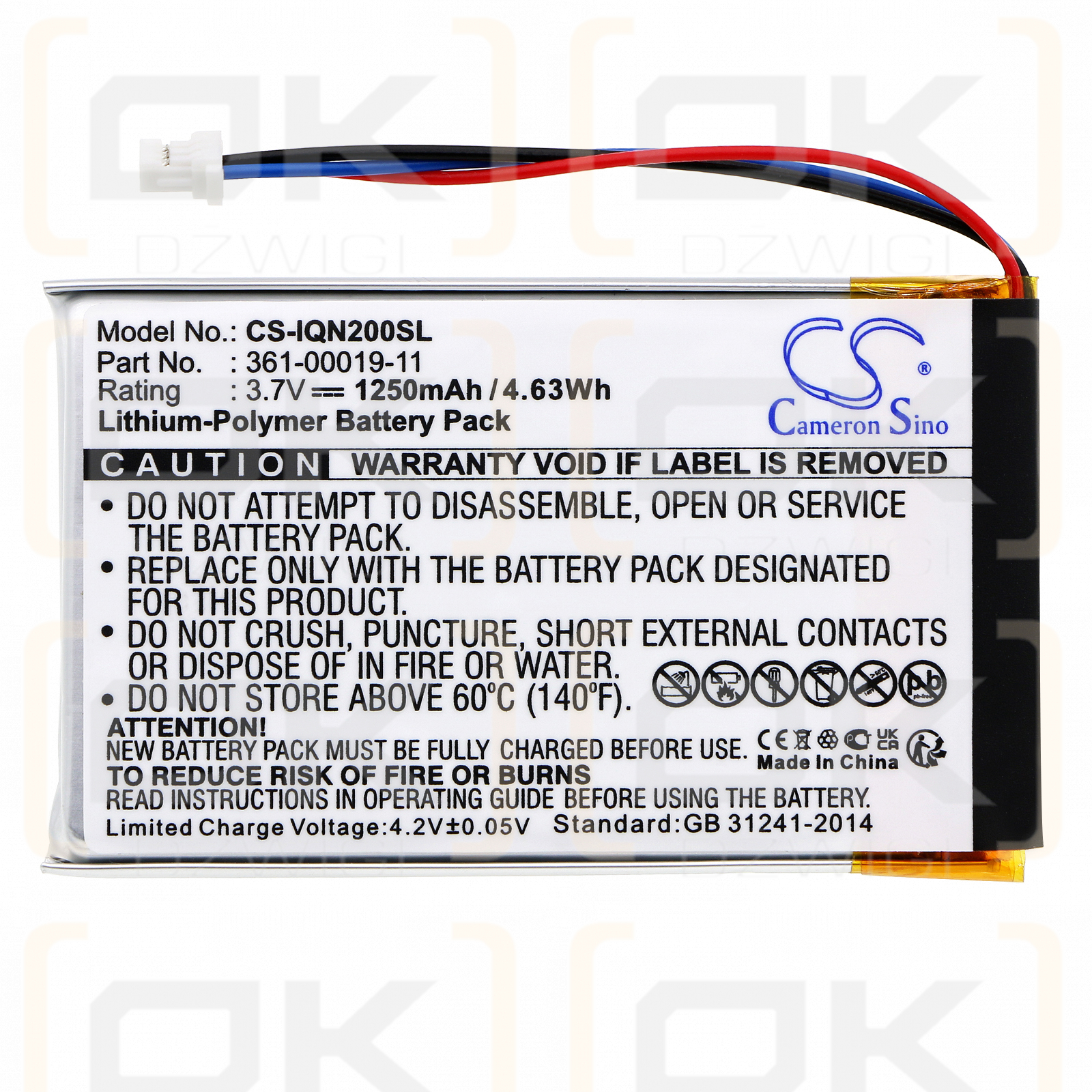 Garmin Nuvi 260WT / 361-00019-11 1250mAh Li-Polymer 3.7V (Cameron Sino)