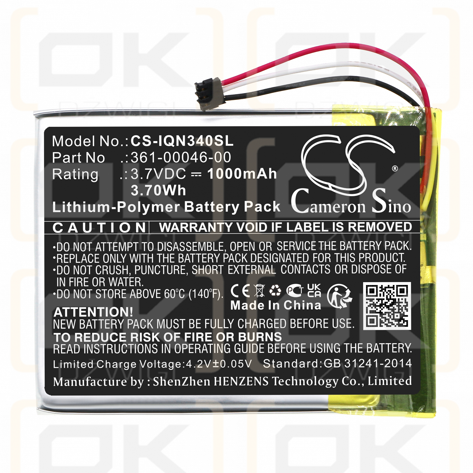 Garmin Nuvi 4290LM / 361-00046-00 1000 mAh Li-Polymer 3,7 V (Cameron Sino)