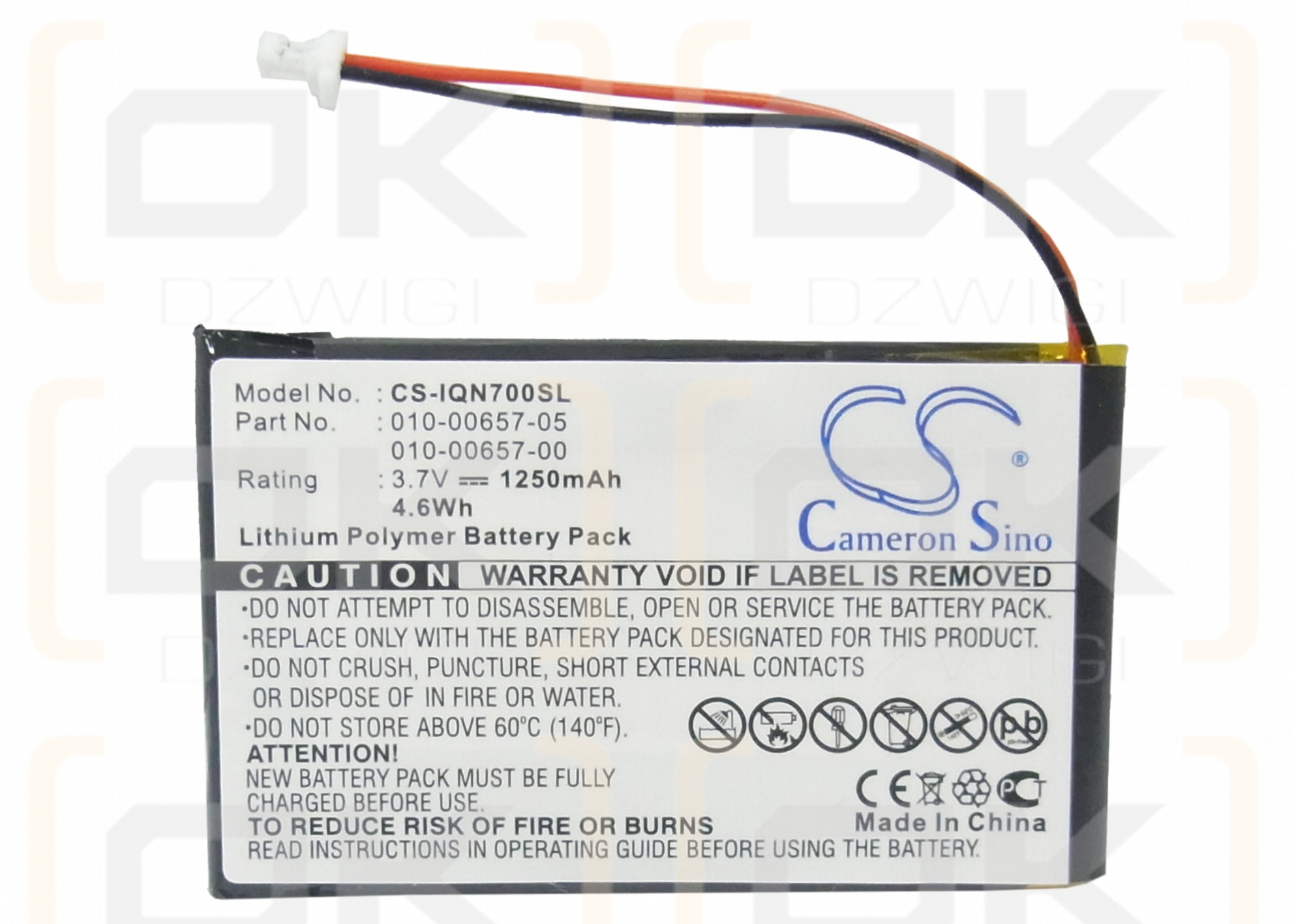 Garmin Nuvi 700 (2 wires) / 010-00657-05 1250mAh Li-Polymer 3.7V (Cameron Sino)