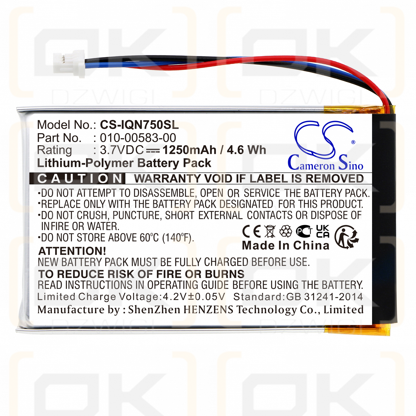 Garmin Nuvi 755T / 010-00583-00 1250mAh Li-Polymer 3.7V (Cameron Sino)