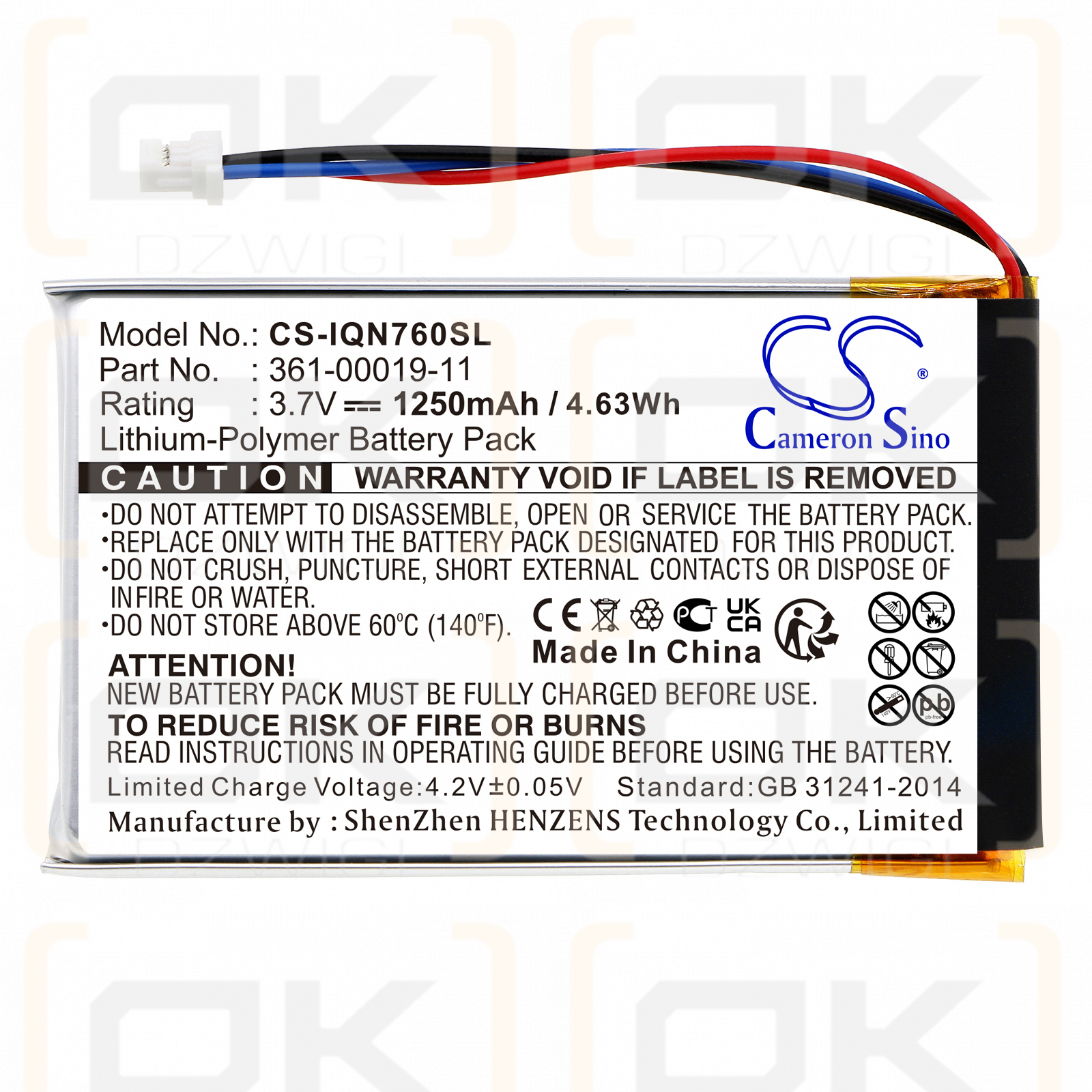 Garmin Nuvi 3590 LM / 361-00019-11 1250mAh Li-Polymer 3.7V (Cameron Sino)