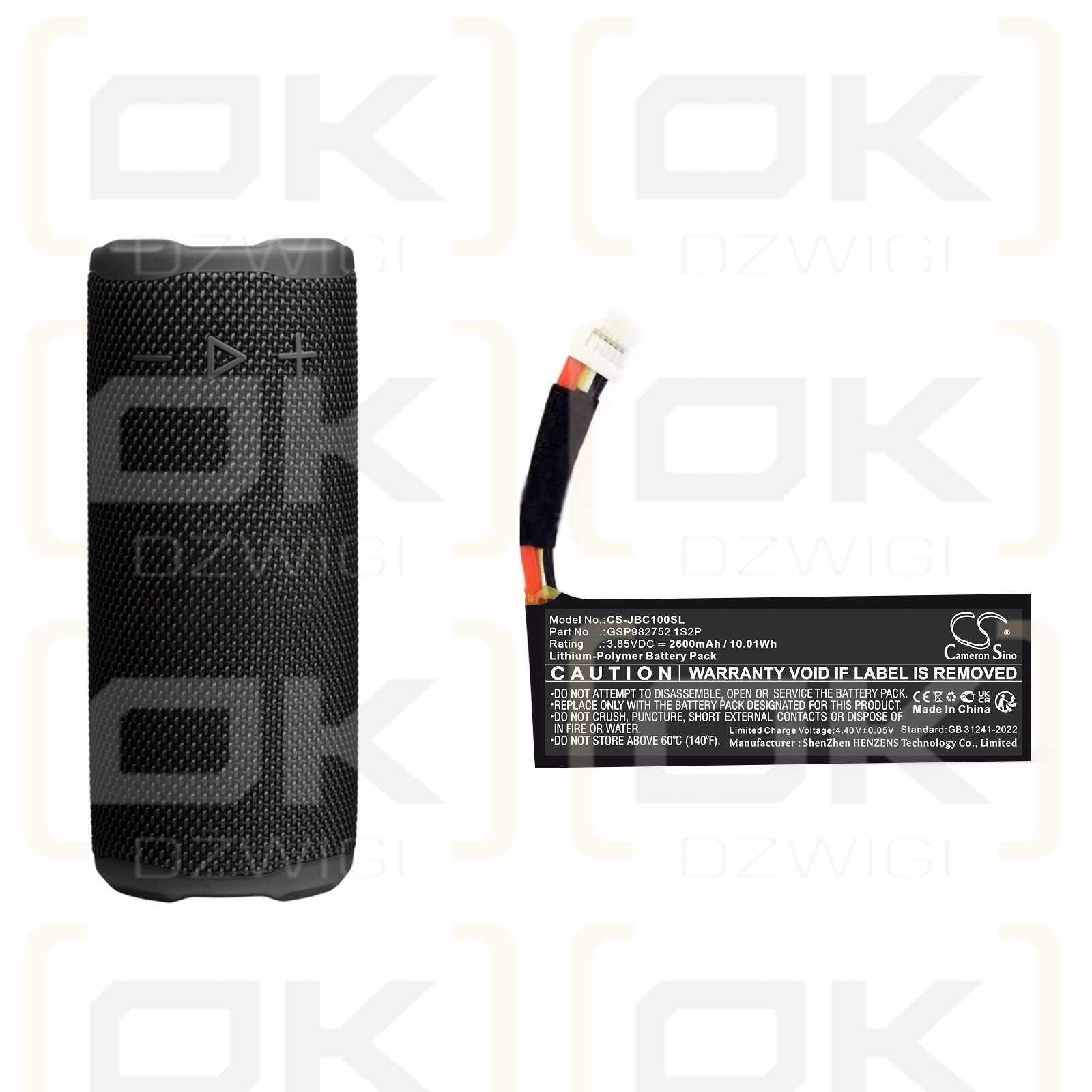 JBL Grip / GSP982752 1S2P 2600 mAh Li-Polymer 3,85 V (Cameron Sino)