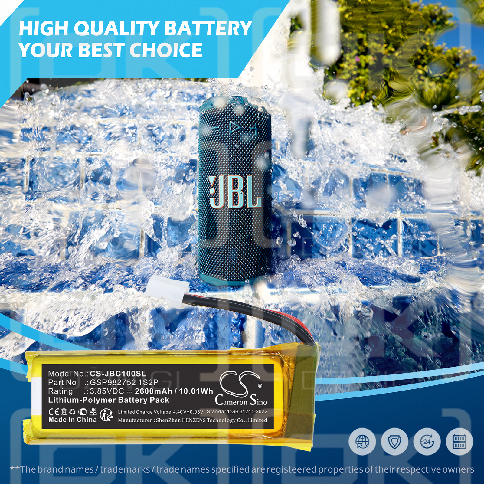 JBL Grip / GSP982752 1S2P 2600 mAh Li-Polymer 3,85 V (Cameron Sino)