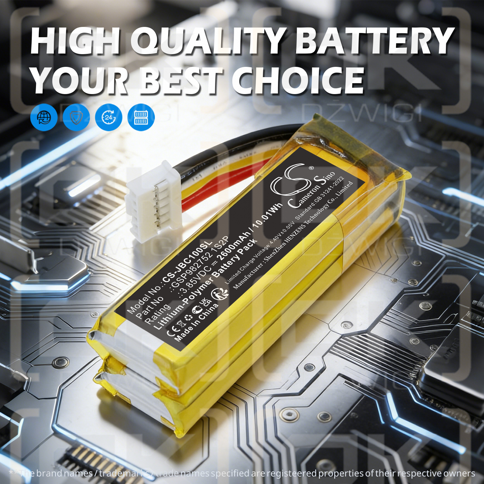 JBL Grip / GSP982752 1S2P 2600 mAh Li-Polymer 3,85 V (Cameron Sino)