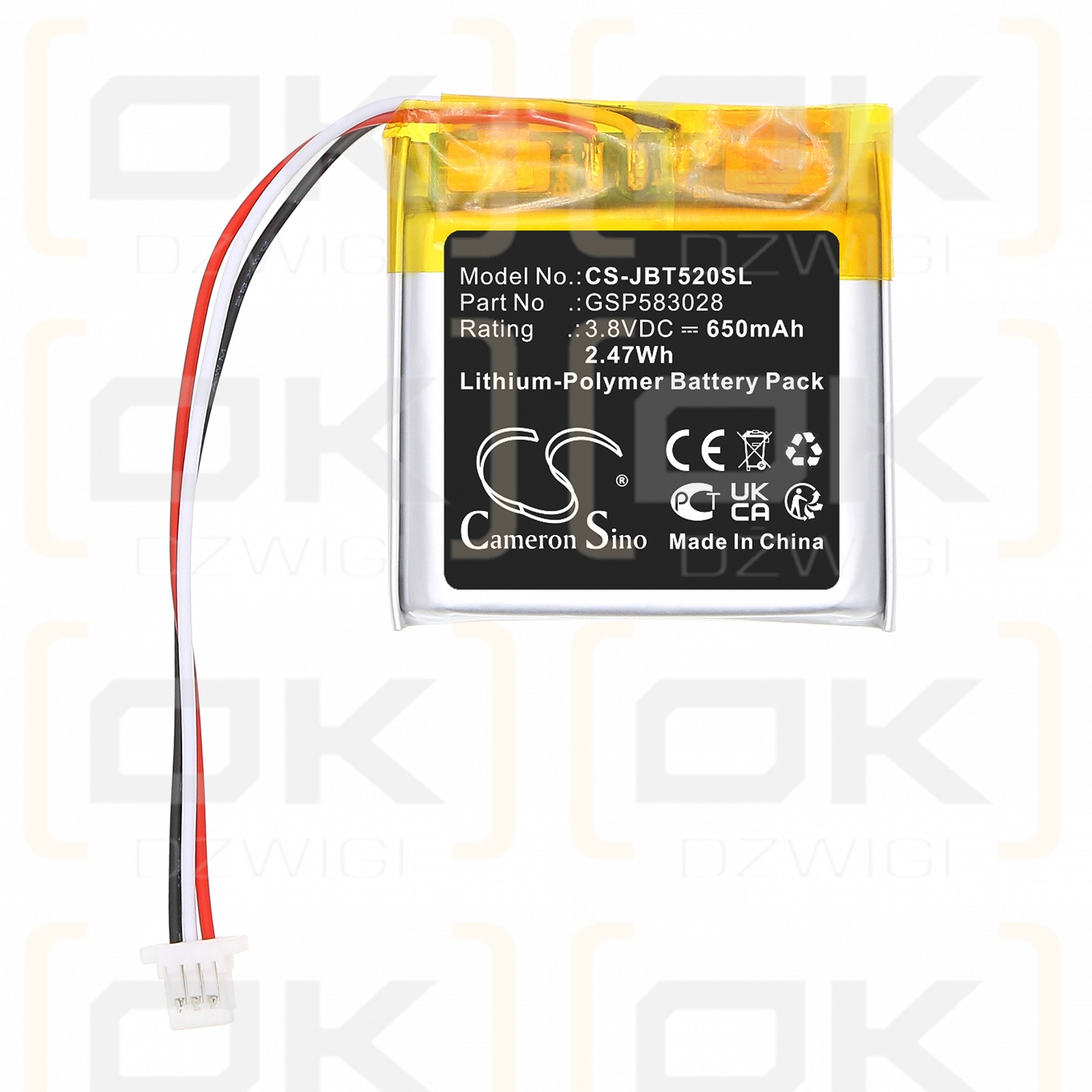 JBL Tune 520 BT / GSP583028 650 mAh Li-Polymer 3,8 V (Cameron Sino)