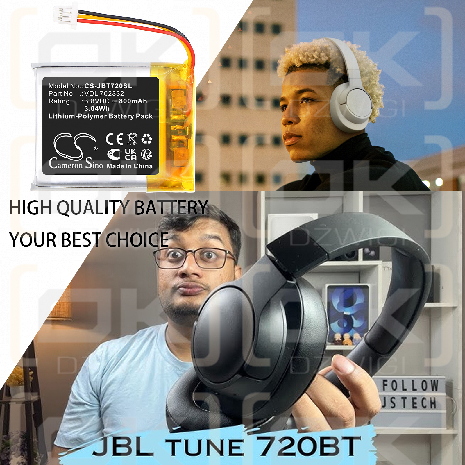 JBL Tune 760 BT / VDL 702332 800 mAh Li-Polymer 3,8 V (Cameron Sino)