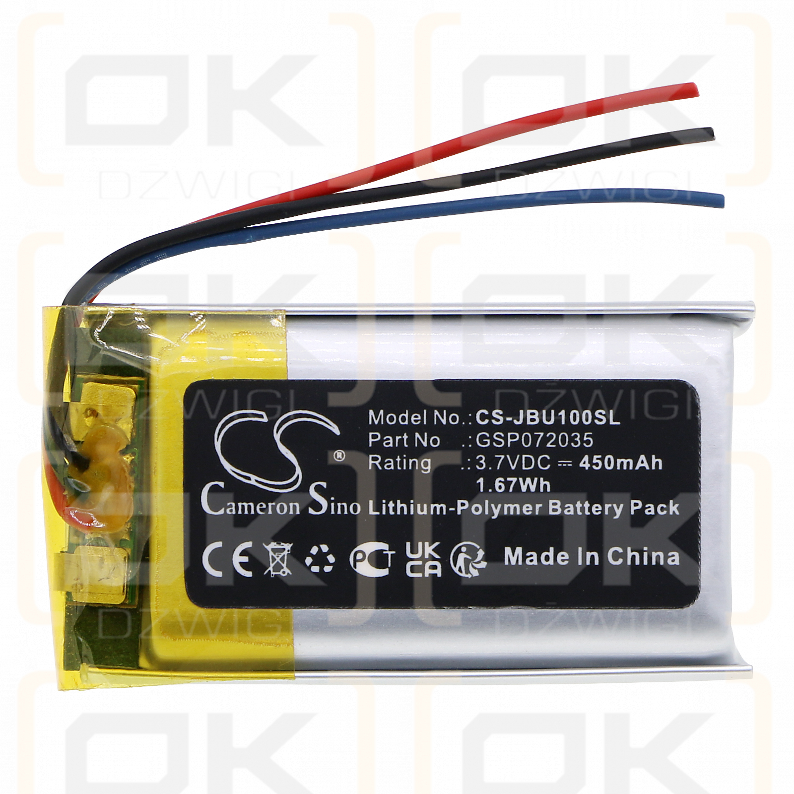 JBL UAONEARBTBK / GSP072035 450 mAh Li-Polymer 3,7 V (Cameron Sino)