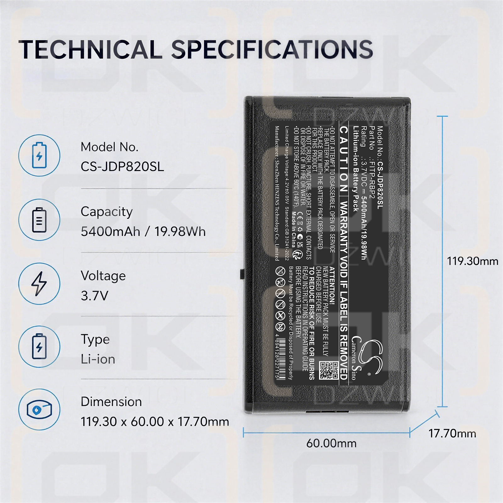 Ersatzakku für VIAVI JDSU OLP-82P / FITP-RBP2 5400 mAh Li-Ion 3,7 V (Cameron Sino)