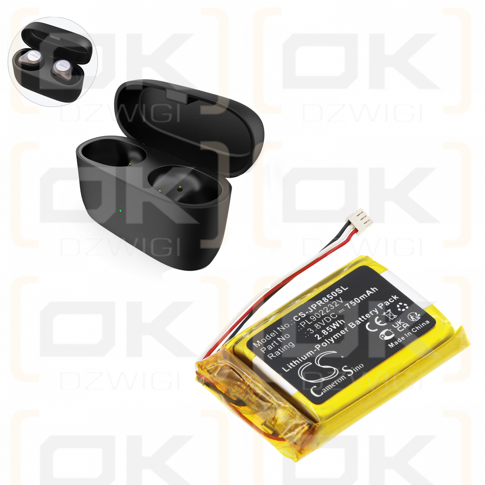 Jabra Elite 85t Ladekoffer / PL902232V 750 mAh Li-Polymer 3,8 V (Cameron Sino)