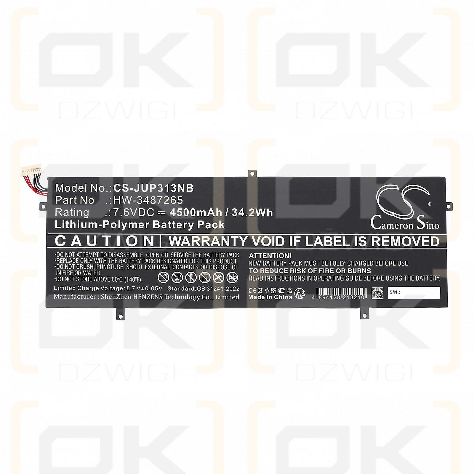 Jumper WTL-3687265 / HW-3487265 4500 mAh Li-Polymer 7,6 V (Cameron Sino)