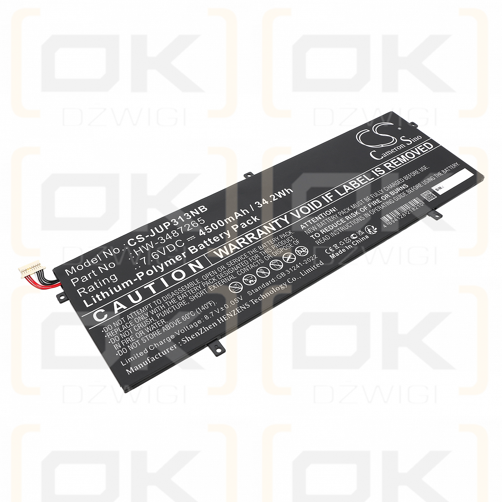 Jumper WTL-3687265 / HW-3487265 4500 mAh Li-Polymer 7,6 V (Cameron Sino)