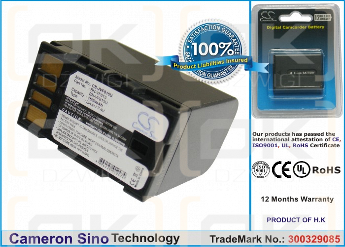 JVC GZ-X900EK / BN-VF815 Batería de iones de litio de 1500 mAh y 7,4 V (Cameron Sino)