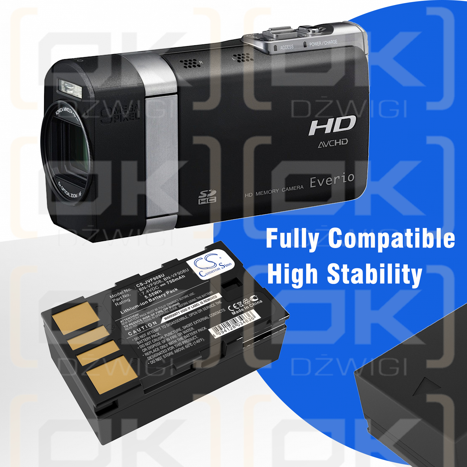JVC GZ-X900EK / BN-VF908 750mAh Li-ion 7.4V (Cameron Sino)