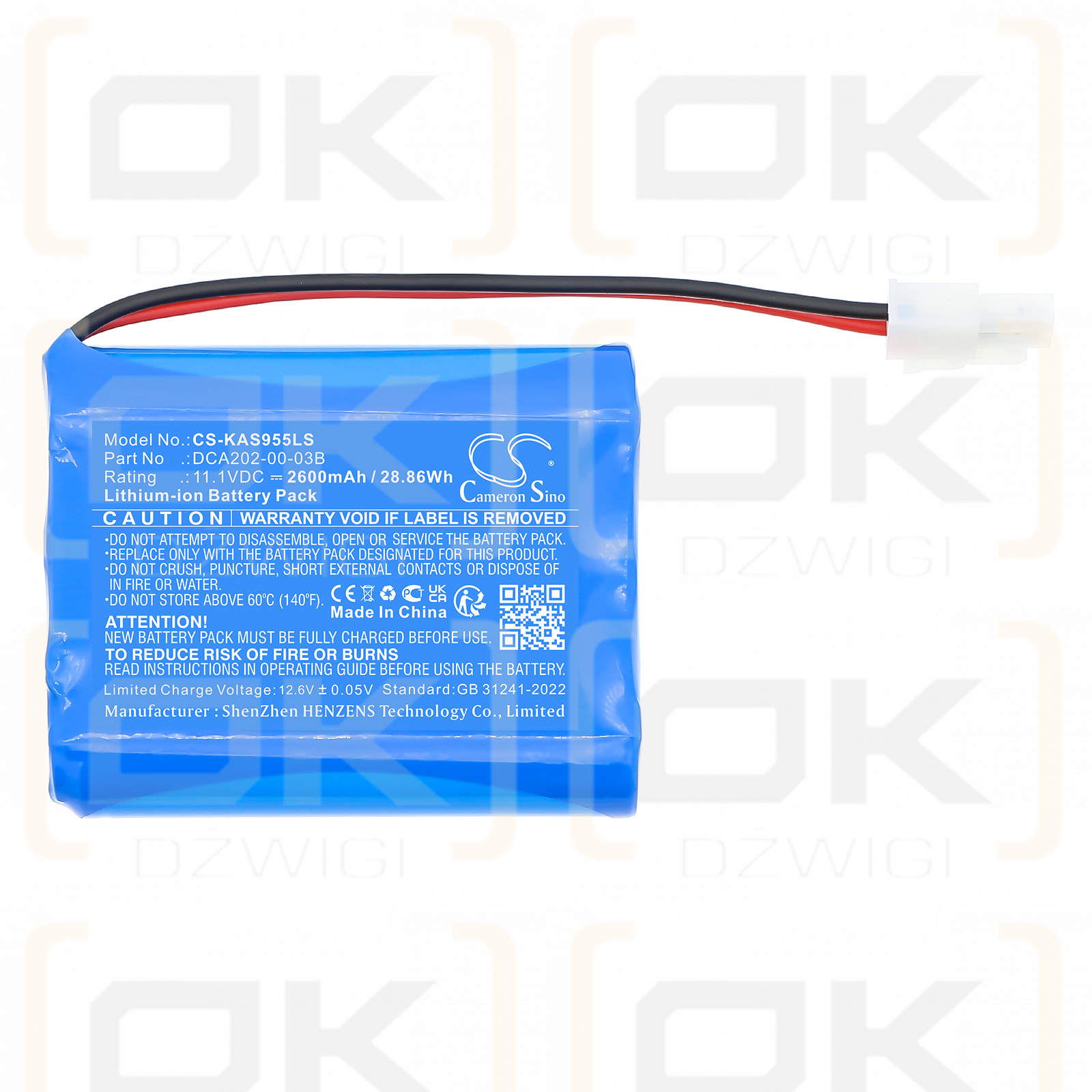 Kaiser 317560 / DCA202-00-03B 2600mAh Li-ion 11.1V (Cameron Sino)