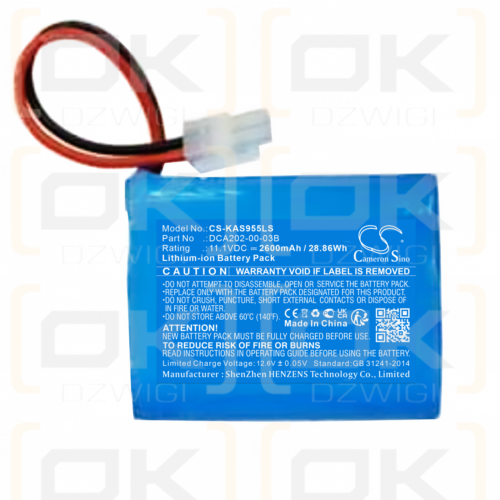 Kaiser 317560 / DCA202-00-03B 2600mAh Li-ion 11.1V (Cameron Sino)