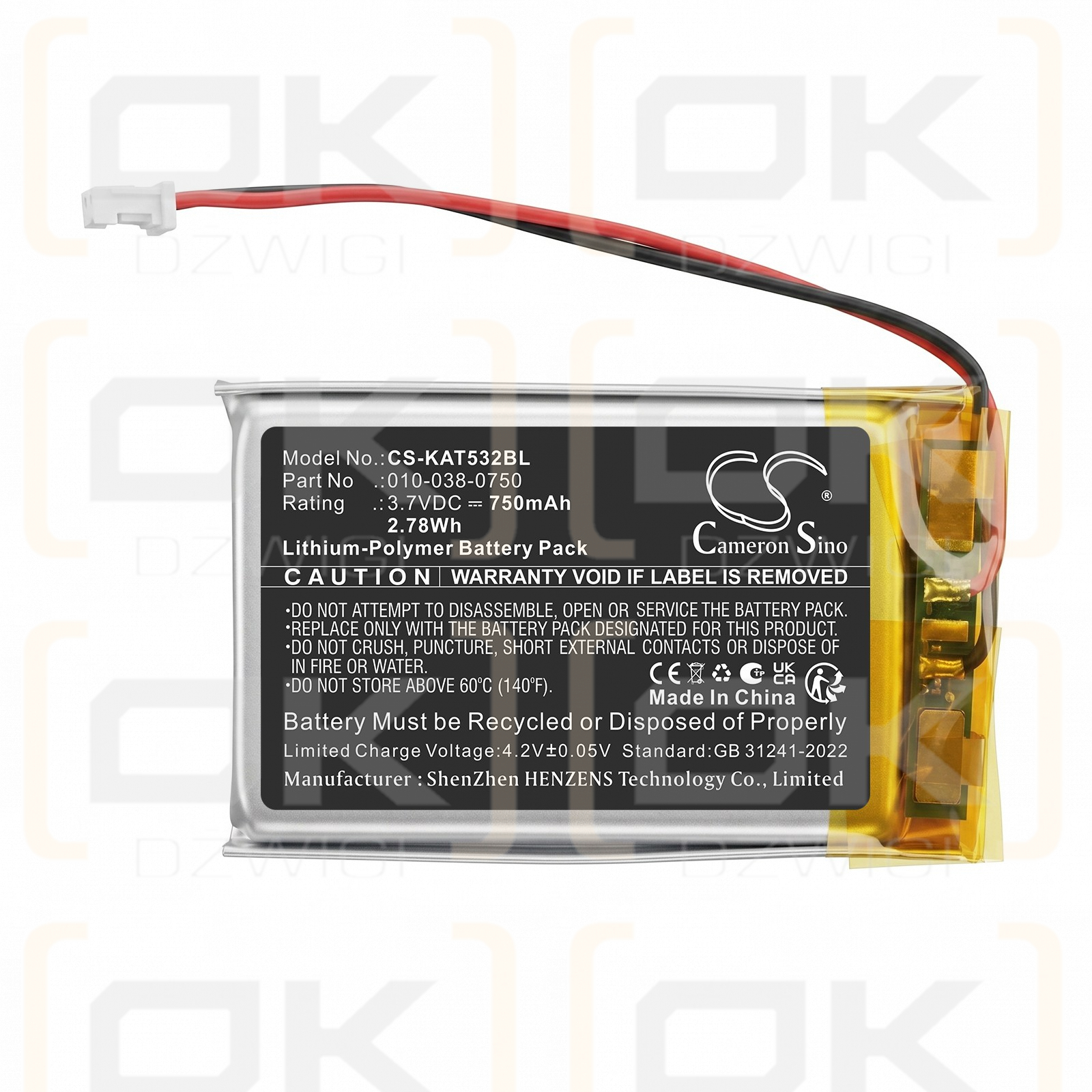 Bateria zamienna do KAR-TECH Putzmeister A612627 / 010-038-0750 750 mAh Li-Polymer 3.7 V (Cameron Sino)