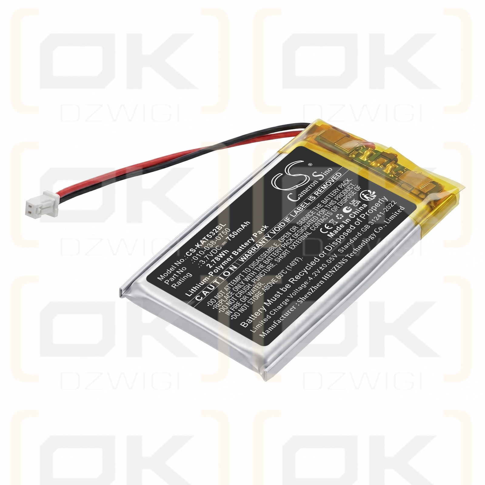 Bateria zamienna do KAR-TECH Putzmeister A612627 / 010-038-0750 750 mAh Li-Polymer 3.7 V (Cameron Sino)