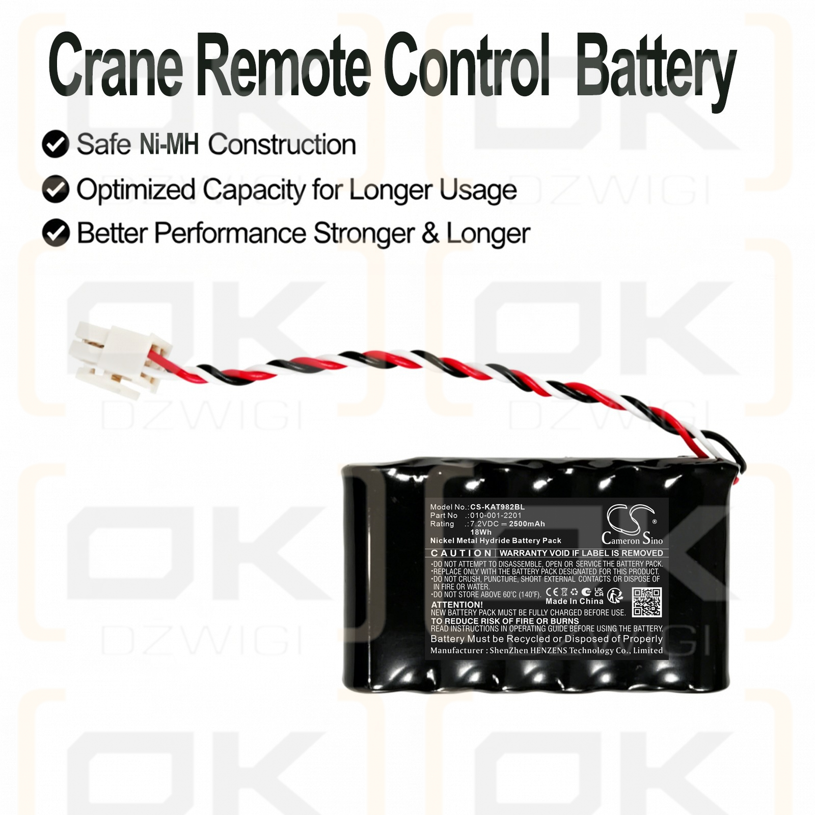 Bateria zamienna do KAR-TECH 3B0982C Wireless Remote Transmitter Controller / 010-001-2201 2500 mAh Ni-MH 7.2 V (Cameron Sino)