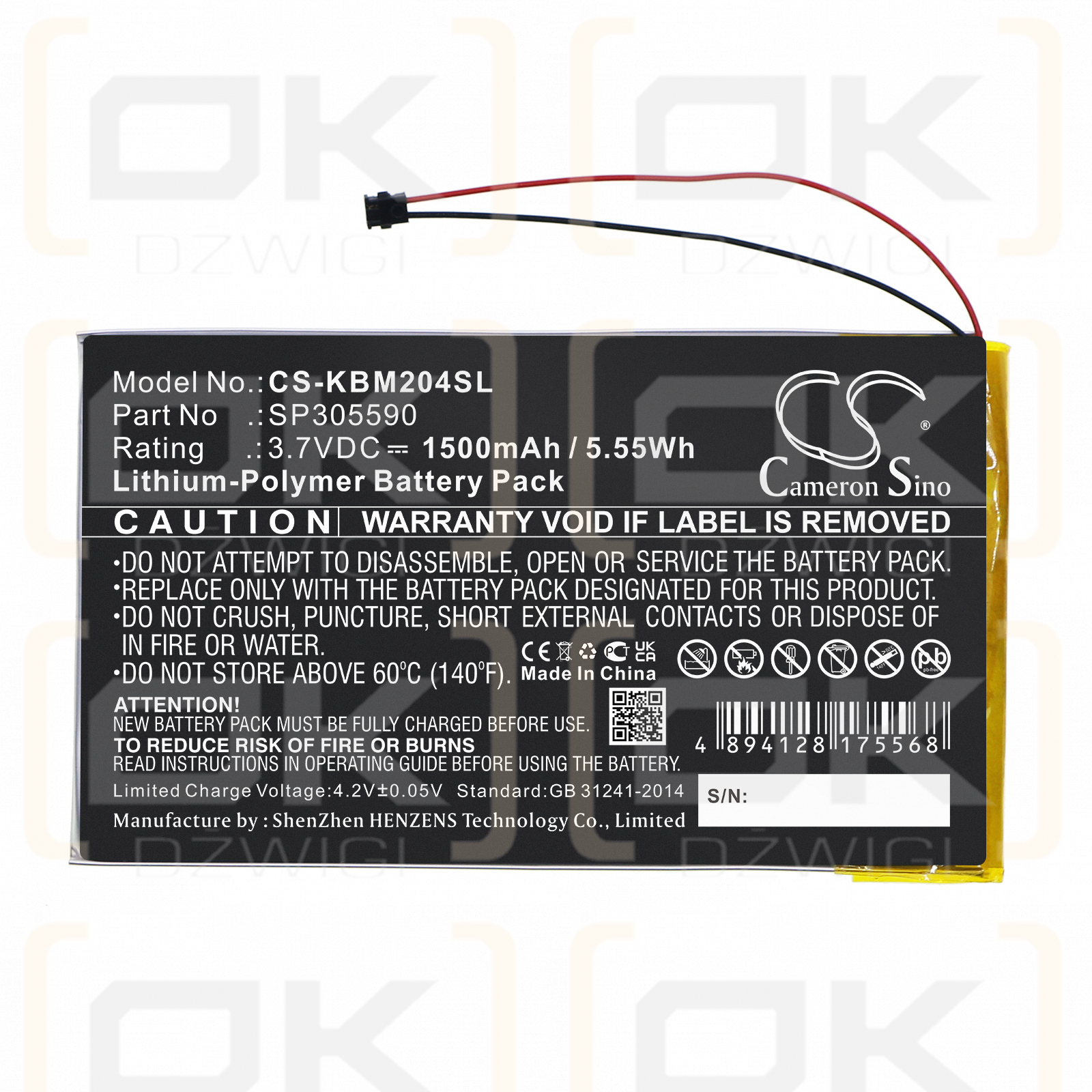 Kobo N204-KBO-B / SP305590 1500mAh Li-Polímero 3.7V (Cameron Sino)