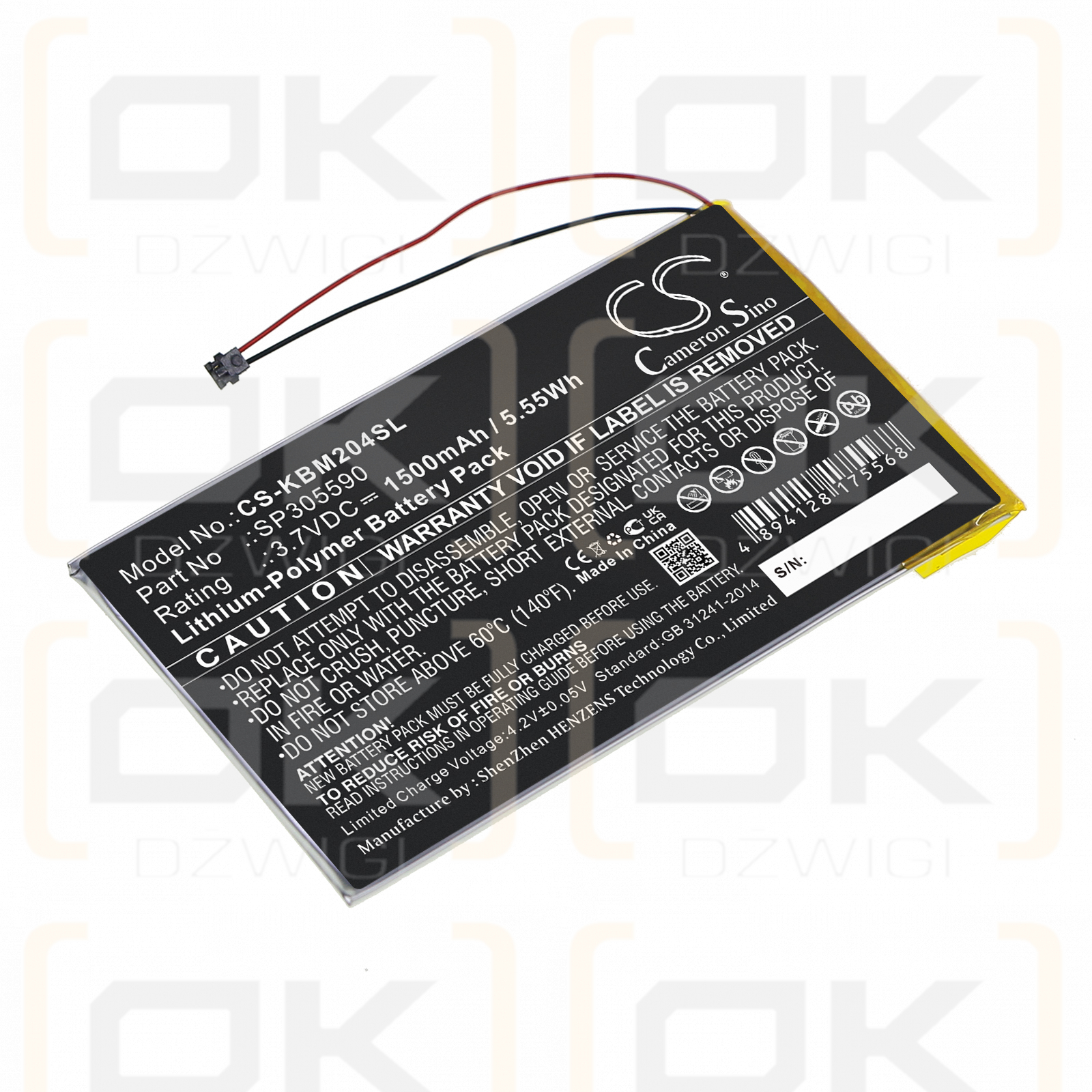 Kobo N204-KBO-B / SP305590 1500mAh Li-Polímero 3.7V (Cameron Sino)