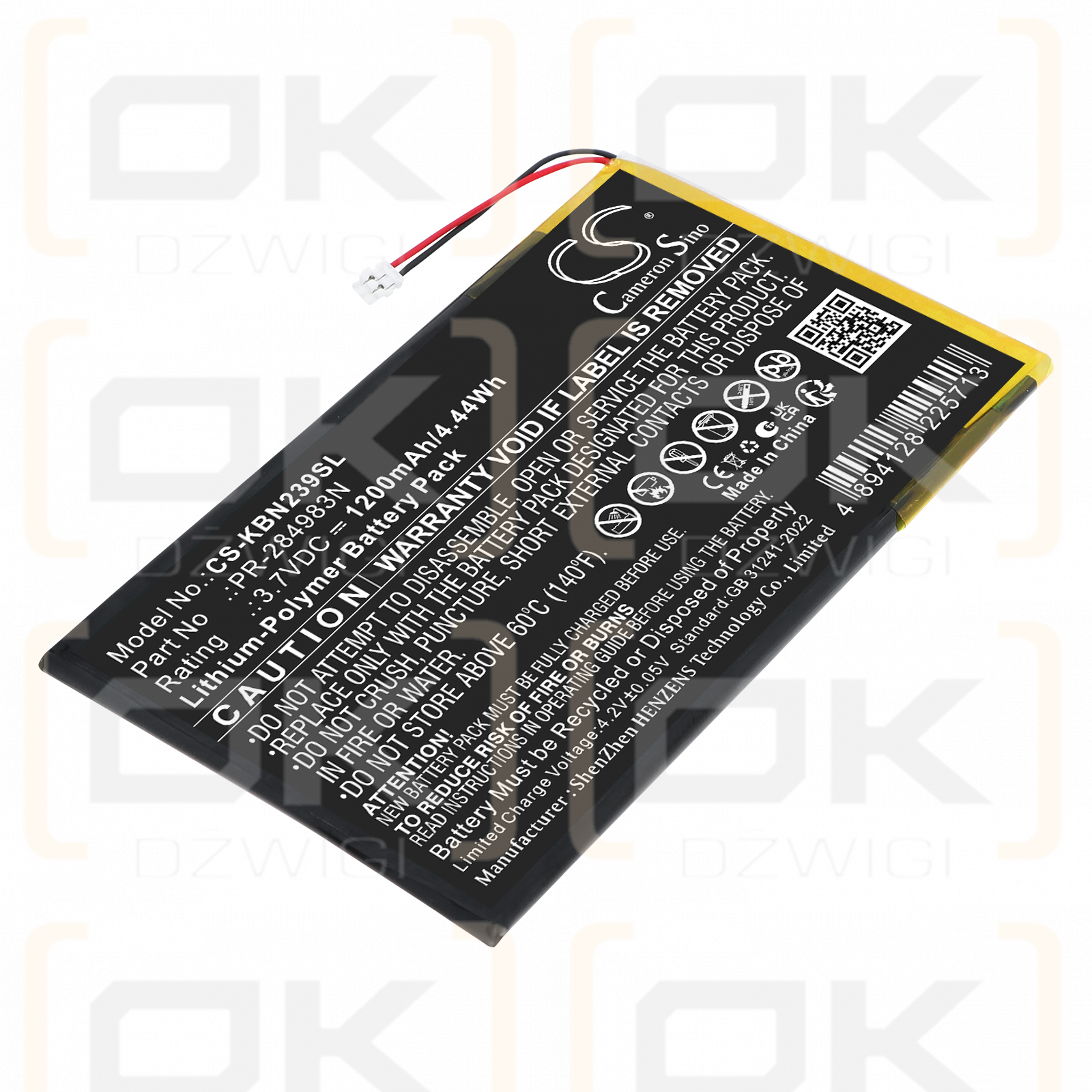Replacement Battery for Kobo Clara HD N239 / PR-284983N 1200 mAh Li-Polymer 3.7 V (Cameron Sino)