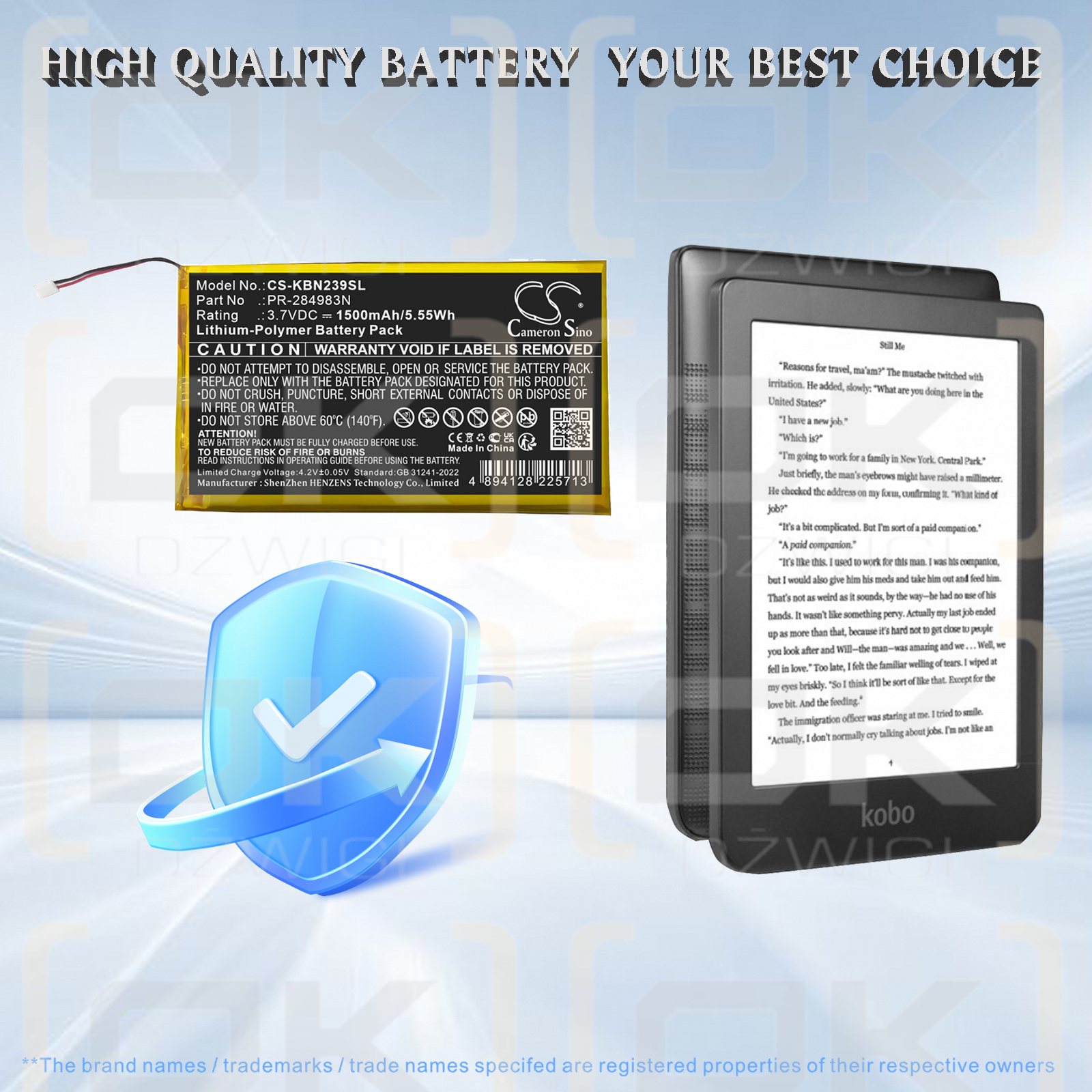 Kobo Clara HD N249 / PR-284983N 1500 mAh Li-Polymer 3,7 V (Cameron Sino)