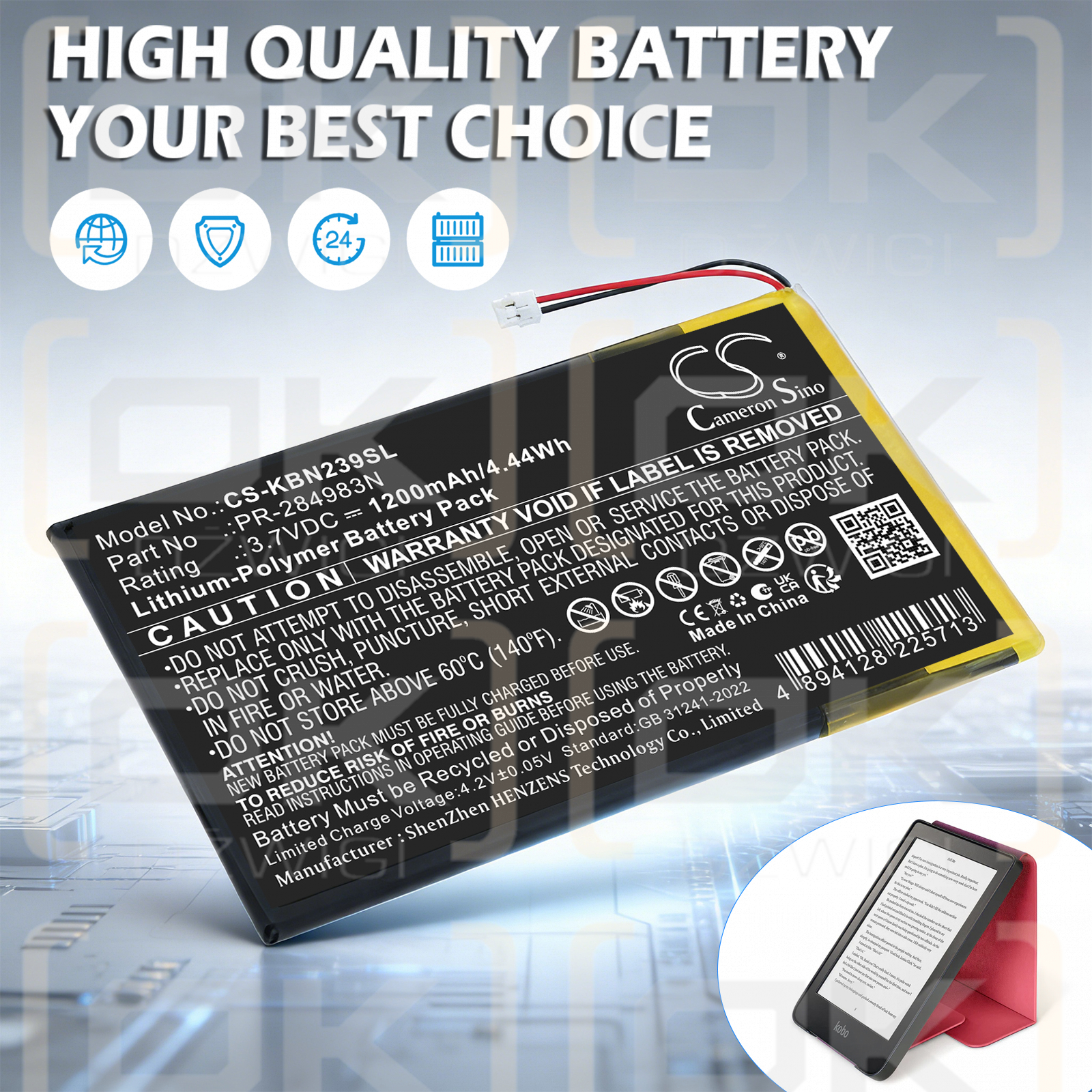 Replacement Battery for Kobo Clara HD N239 / PR-284983N 1200 mAh Li-Polymer 3.7 V (Cameron Sino)