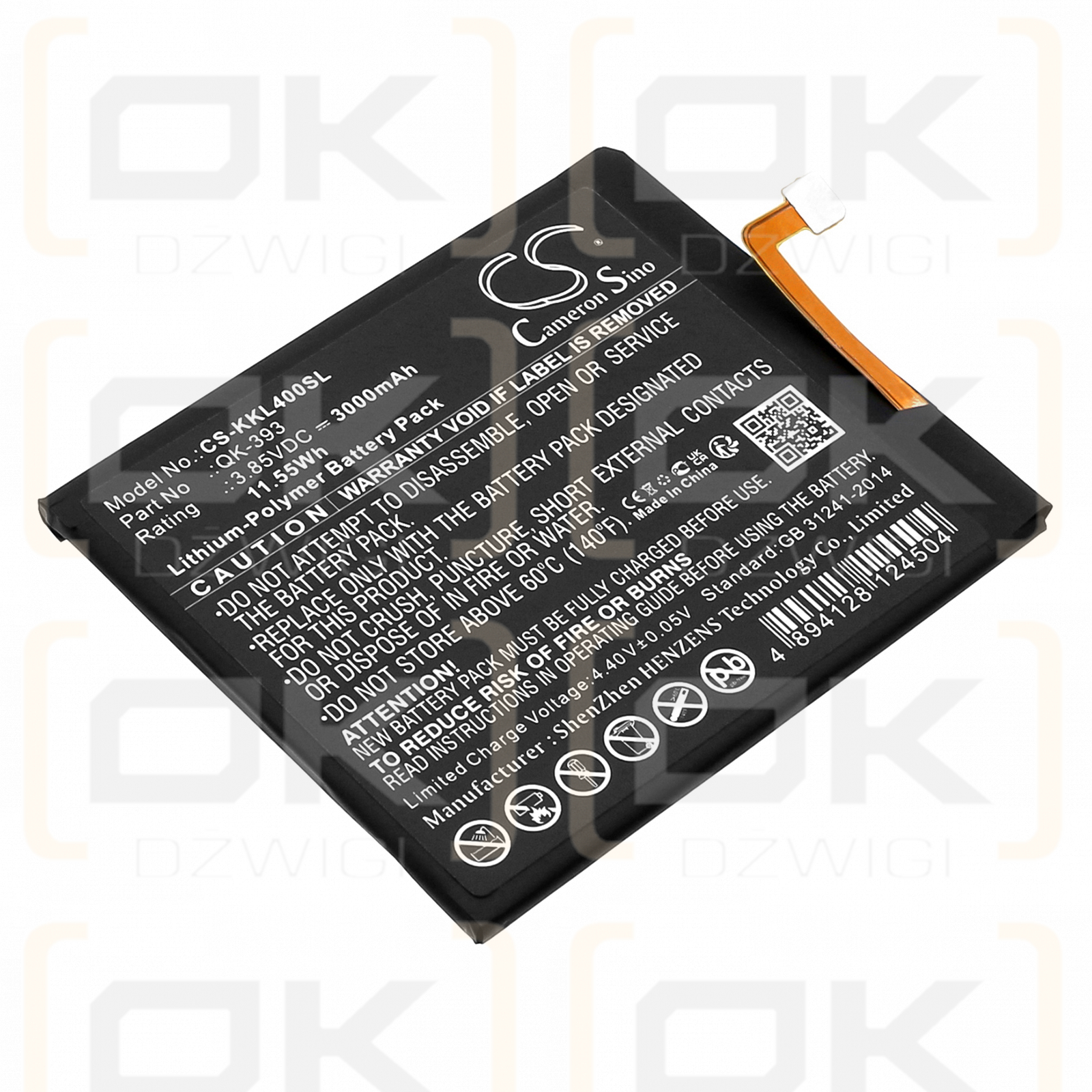 QiKU 1503-A02 / QK-393 3000mAh Li-Polymer 3.85V (Cameron Sino)