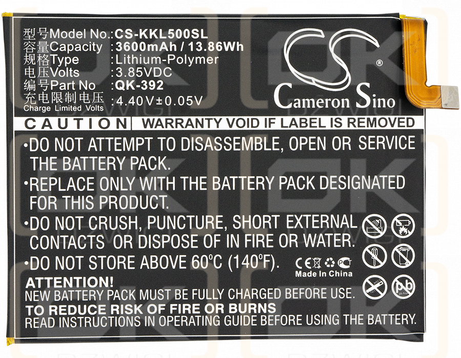 360 1509-A00 / QK-392 3600mAh Li-Polymer 3.85V (Cameron Sino)