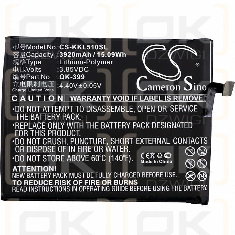 Ersatzakku für Qiku N51605-A02 / QK-399 3920 mAh Li-Polymer 3,85 V (Cameron Sino)