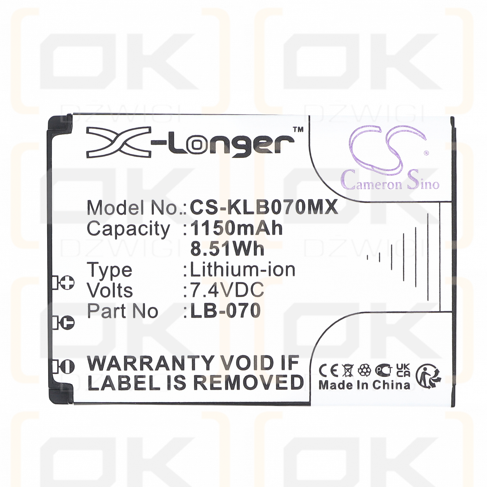 Kodak PIXPRO AZ901 / LB-070 1150 мАч Li-ion 7,4 В (Cameron Sino)