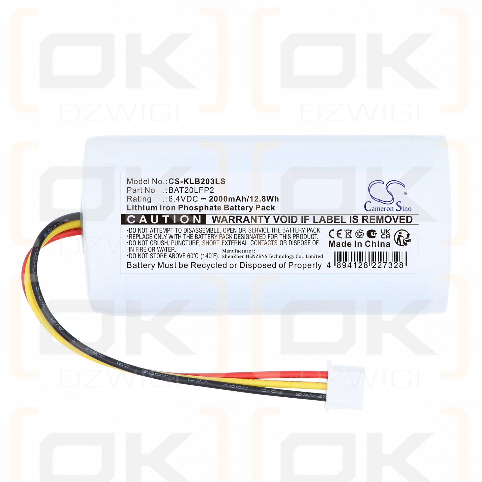 Batería de repuesto para luminarias LED Kosnic BEM203/ST / BAT20LFP2 2000 mAh LiFePO4 6,4 V (Cameron Sino)
