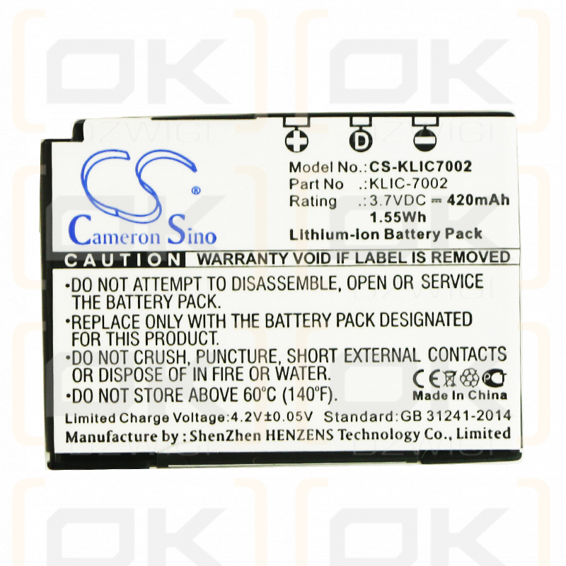 KODAK / KLIC-7002 420mAh Li-ion 3.7V (Cameron Sino)
